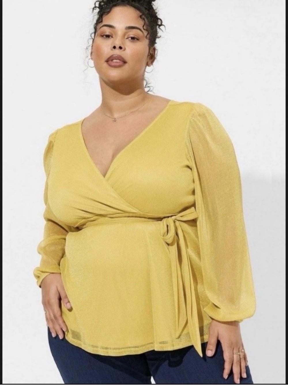 Torrid surplice deep v neck sparkle tunic top size 5 Gold Metallic Shimmer